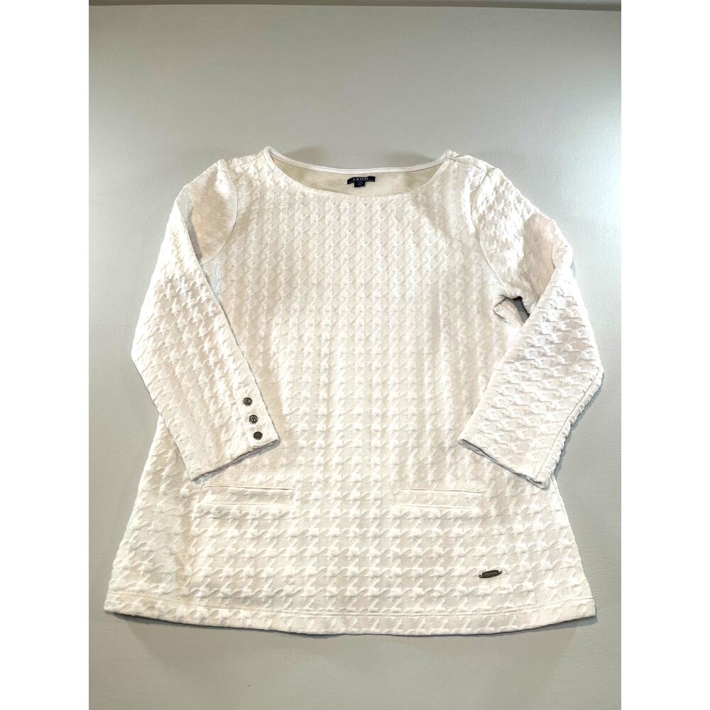 Izod Textured Lightweight Sweater Size L Cream